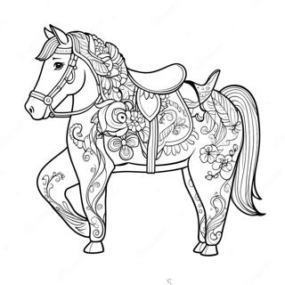 Colorful Horse Saddle with Flowers Coloring Page | Horse Saddle coloring page