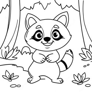 Cute Raccoon Playing in the Forest Coloring Page | Raccoon coloring page