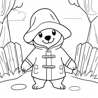 Adventurous Paddington Bear in a Raincoat Coloring Page | Paddington Bear coloring page