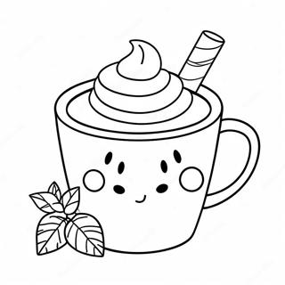 Adorable Hot Chocolate with Marshmallows Coloring Page | Cute Hot Chocolate coloring page