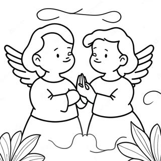 Angels in Paradise Coloring Page | Heaven coloring page