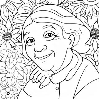 Sweet Grandma with Flowers Coloring Page | Best Grandma coloring page