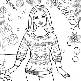 Barbie in a Festive Sweater Coloring Page | Barbie Christmas coloring page
