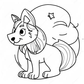 Wolf Anime Girl with Moon Background Coloring Page
