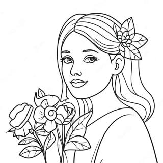 Vacker Flicka med Blommor Målarbild | Snygg Flicka Realistisk Flicka målarbild