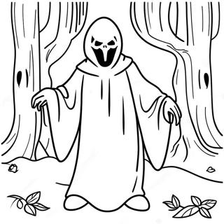 Ghostface in a Spooky Forest Coloring Page | Ghostface coloring page