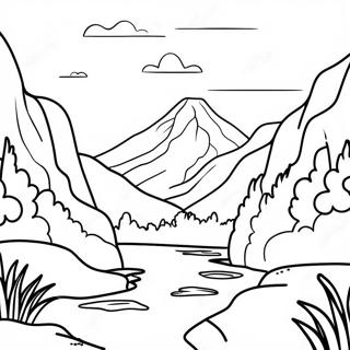 Nature Realistic Mountain Landscape Coloring Page