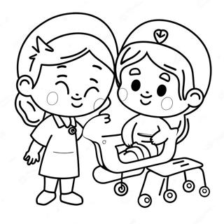 Cute Nurse Helping Patient Coloring Page | Nursing coloring page