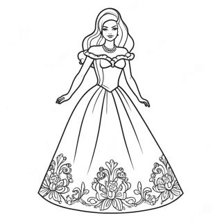 Classic Barbie in a Beautiful Dress Coloring Page | Vintage Barbie coloring page