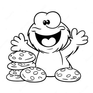 Happy Cookie Monster with Cookies Coloring Page | Cookie Monster coloring page