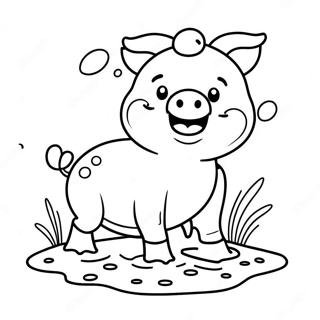 Happy Piggy Playing in Mud Coloring Page | Piggy coloring page