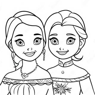 Elsa and Anna in Festive Outfits Coloring Page | Frozen Christmas coloring page
