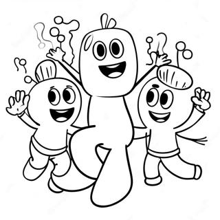 Muno Dancing with Friends Coloring Page | Yo Gabba Gabba coloring page