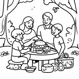 Happy Family Enjoying a Picnic Coloring Page | Picnic coloring page