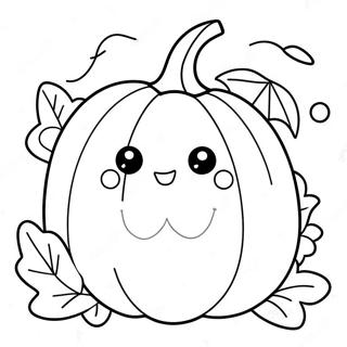 Cute Kawaii Pumpkin Coloring Page | Halloween Kawaii coloring page