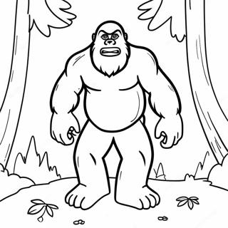 Adventurous Bigfoot in the Forest Coloring Page | Bigfoot coloring page