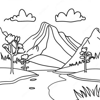 Easy Mountain Landscape Coloring Page | Easy Landscape coloring page