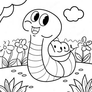 Happy Worm in Garden Coloring Page | Worm coloring page