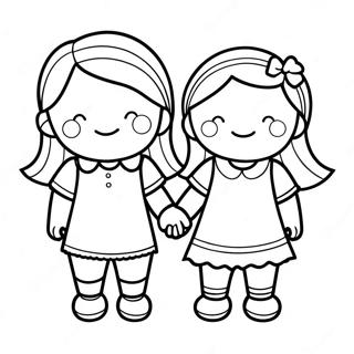 Two BFFs Holding Hands Coloring Page | Two BFF coloring page