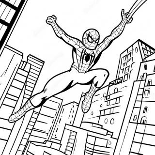 Spiderman Swinging Through City Coloring Page | Hello Kitty and Spiderman coloring page