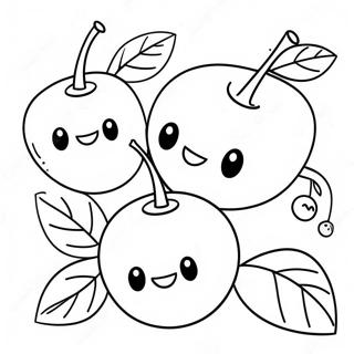 Cute Cherries with Faces Coloring Page | Cherries coloring page