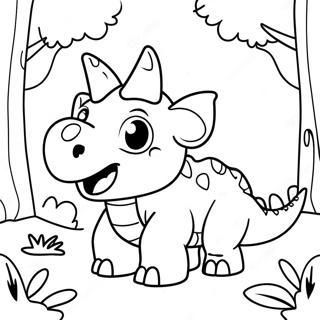 Cute Triceratops in a Forest Coloring Page | Triceratops coloring page