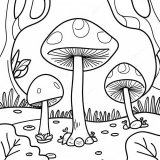 Colorful Psychedelic Mushroom Forest Coloring Page | Trippy Mushroom coloring page