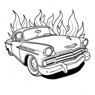Classic Low Rider with Flames Coloring Page | Low Rider coloring page