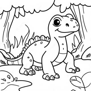 Cute Komodo Dragon in Jungle Coloring Page | Komodo Dragon coloring page