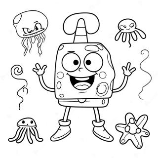 Happy SpongeBob with Jellyfish Coloring Page | SpongeBob and Patrick coloring page