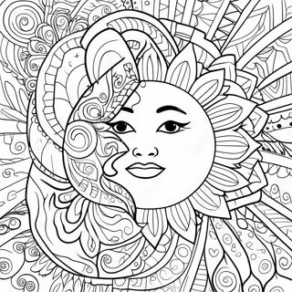 Bohemisk Sol och Måne Mandala Målarbild | Bohemisk Sol och Måne för Vuxna målarbild