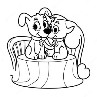Cute Lady and Tramp Sitting Together Coloring Page | Lady and the Tramp coloring page