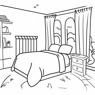 Cozy Bedroom Coloring Page | Room coloring page
