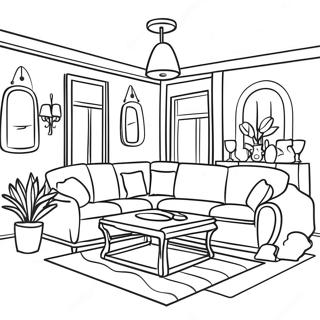 Bright Living Room Coloring Page | Room coloring page