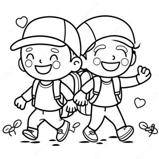Excited Kids with Backpacks Coloring Page