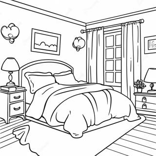 Cozy Bedroom Coloring Page | Bedroom coloring page