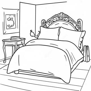 Colorful Bed with Pillows Coloring Page | Bedroom coloring page