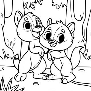 Chip and Dale Playing in the Forest Coloring Page | Chip and Dale coloring page