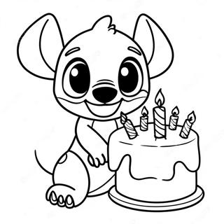 Stitch with Birthday Cake Coloring Page | Stitch Birthday coloring page