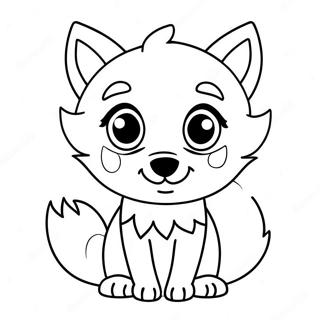 Cute Anime Wolf with Big Eyes Coloring Page | Wolf Cute Anime coloring page