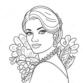 Elegant Coquette Girl Coloring Page | Coquette coloring page
