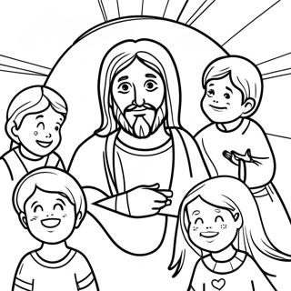Colorful Jesus with Children Coloring Page | Jesus Loves Me coloring page