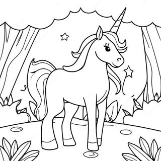 Majestic Unicorn in a Magical Forest Coloring Page | Realistic Unicorn coloring page