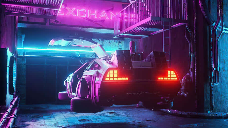 Киберпанк 4 к. DELOREAN DMC 12 Cyberpunk. Делориан неон 4k. Неон Нуар Делориан. Делориан ретровейв назад в будущее.