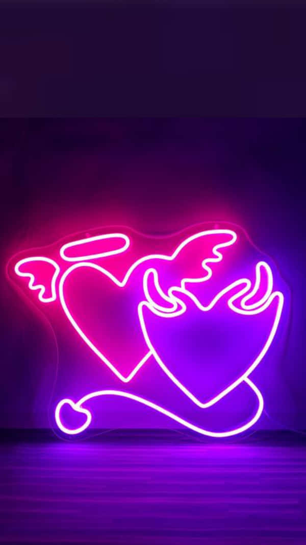 Download Aesthetic Purple Baddie Neon Hearts Wallpaper 1229