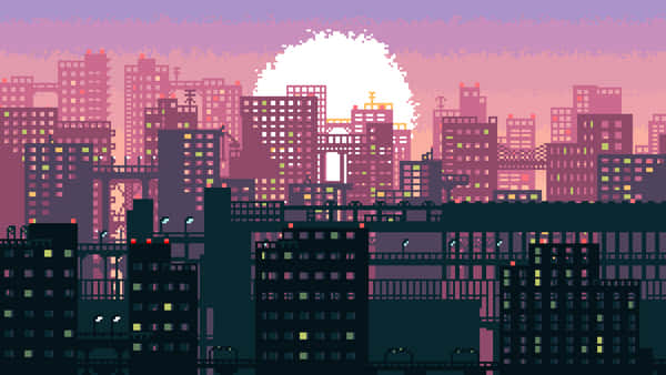 Download Vividly Colorful City Pixel Art Wallpaper | Wallpapers.com