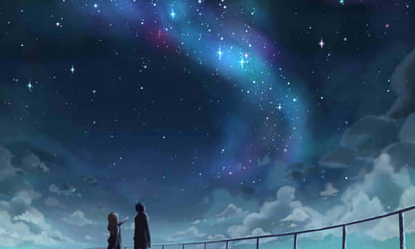  Descargar el fondo de pantalla de Red Bicycle Guy Look Up At Night Anime Sky