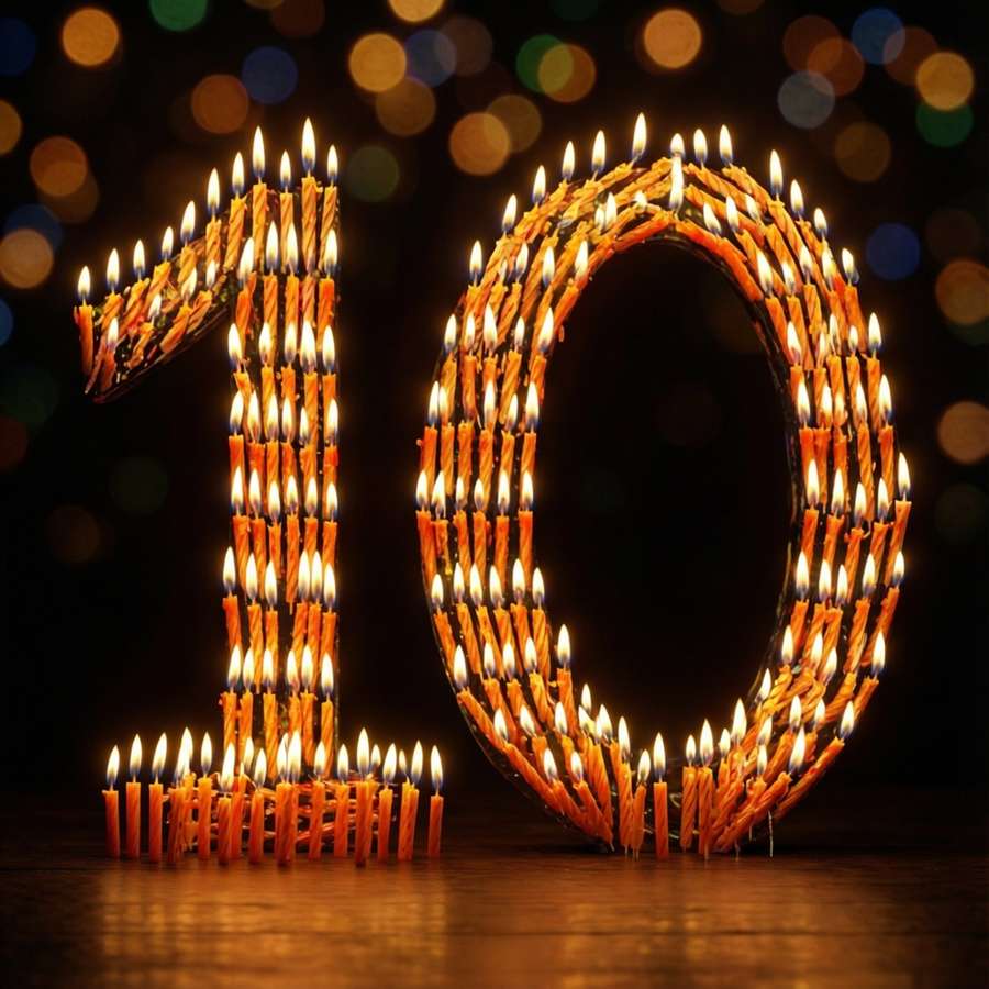 Warm glowing candles forming the number 10. — 10 Wallpaper