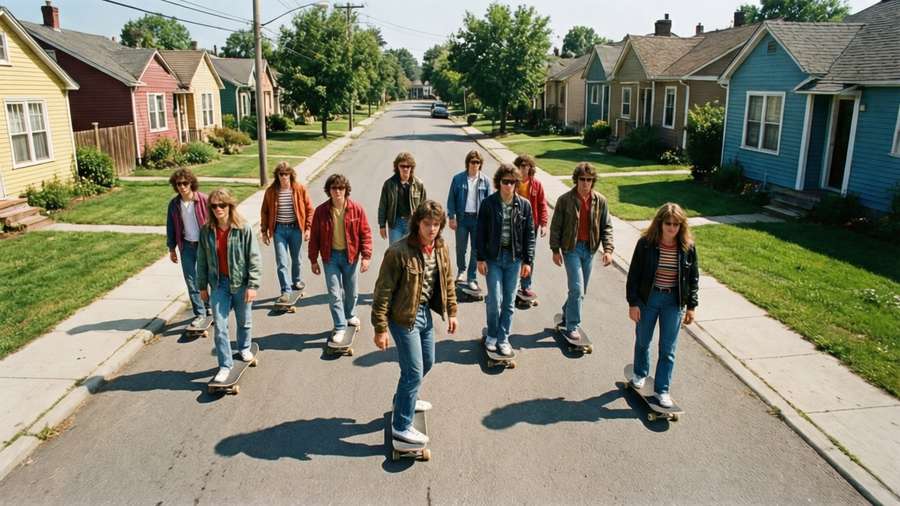 Cheerful wallpaper of Eleven skateboarding in the 80s. — 11 Wallpaper