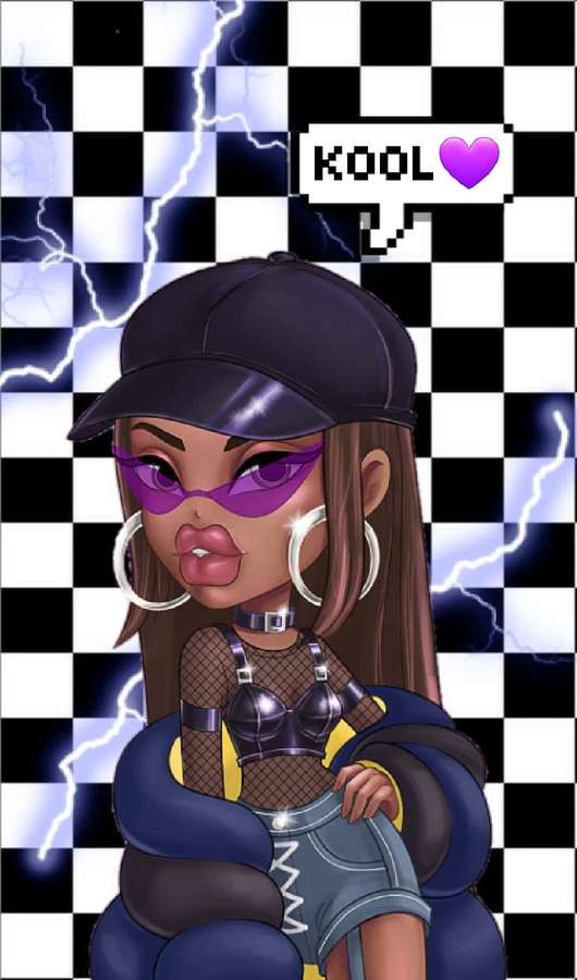 Anime girl in cap and sunglasses with lightning behind her on checkered background. — 2000s Wallpaper